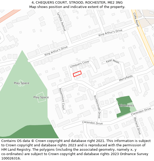 4, CHEQUERS COURT, STROOD, ROCHESTER, ME2 3NG: Location map and indicative extent of plot