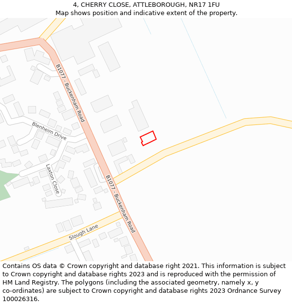 4, CHERRY CLOSE, ATTLEBOROUGH, NR17 1FU: Location map and indicative extent of plot