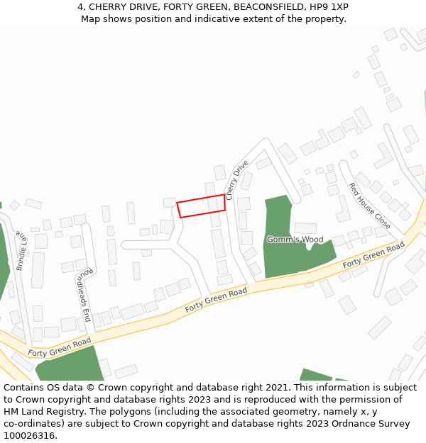 4, CHERRY DRIVE, FORTY GREEN, BEACONSFIELD, HP9 1XP: Location map and indicative extent of plot