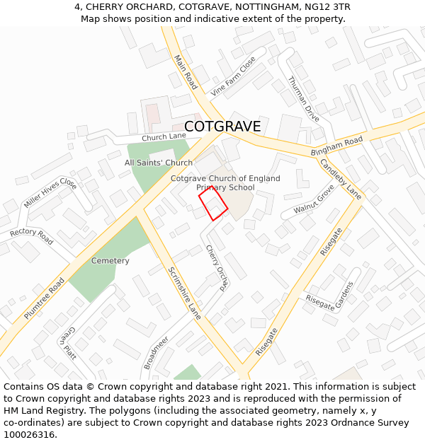 4, CHERRY ORCHARD, COTGRAVE, NOTTINGHAM, NG12 3TR: Location map and indicative extent of plot