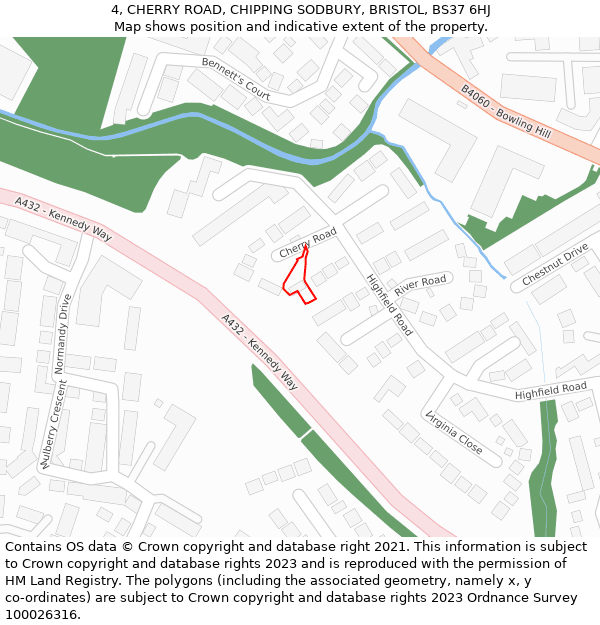 4, CHERRY ROAD, CHIPPING SODBURY, BRISTOL, BS37 6HJ: Location map and indicative extent of plot