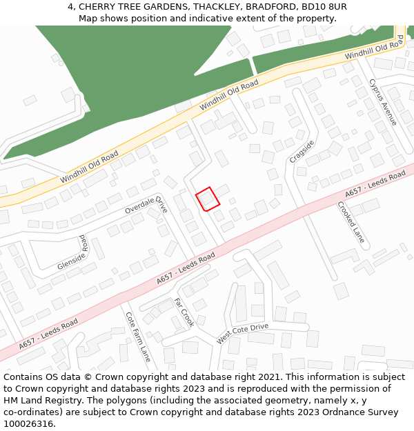 4, CHERRY TREE GARDENS, THACKLEY, BRADFORD, BD10 8UR: Location map and indicative extent of plot