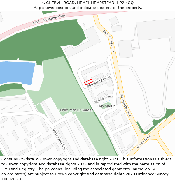 4, CHERVIL ROAD, HEMEL HEMPSTEAD, HP2 4GQ: Location map and indicative extent of plot