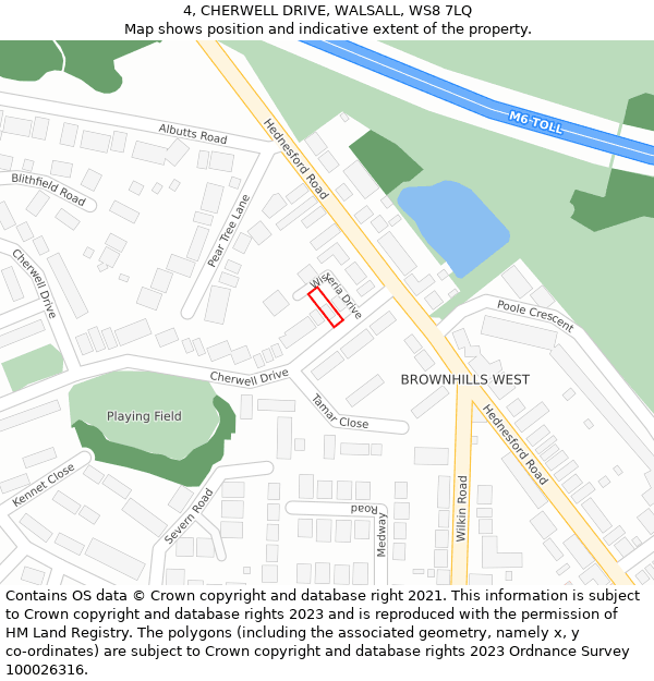 4, CHERWELL DRIVE, WALSALL, WS8 7LQ: Location map and indicative extent of plot