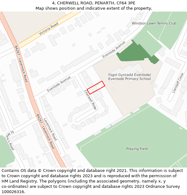 4, CHERWELL ROAD, PENARTH, CF64 3PE: Location map and indicative extent of plot