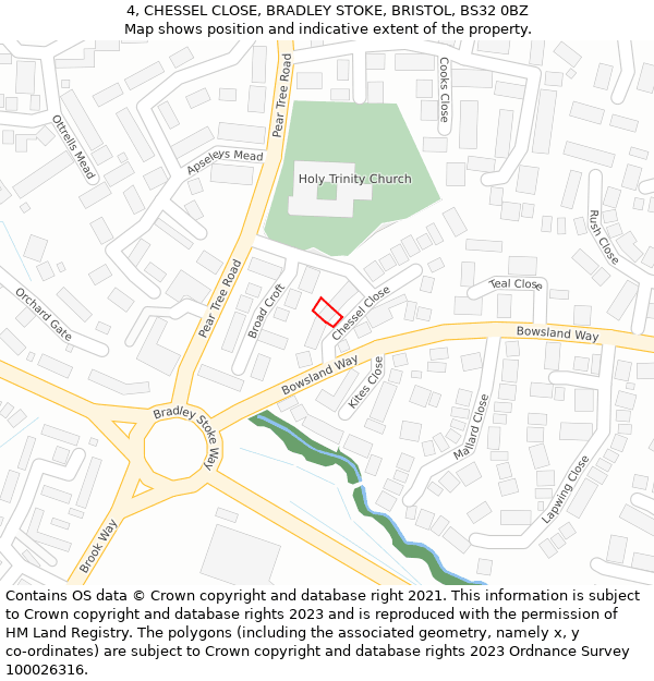 4, CHESSEL CLOSE, BRADLEY STOKE, BRISTOL, BS32 0BZ: Location map and indicative extent of plot