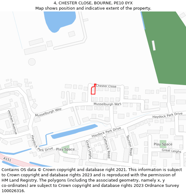 4, CHESTER CLOSE, BOURNE, PE10 0YX: Location map and indicative extent of plot