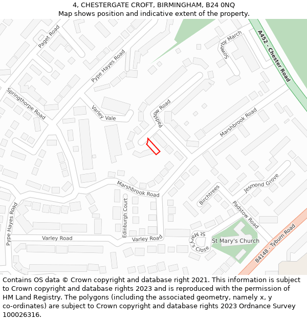 4, CHESTERGATE CROFT, BIRMINGHAM, B24 0NQ: Location map and indicative extent of plot