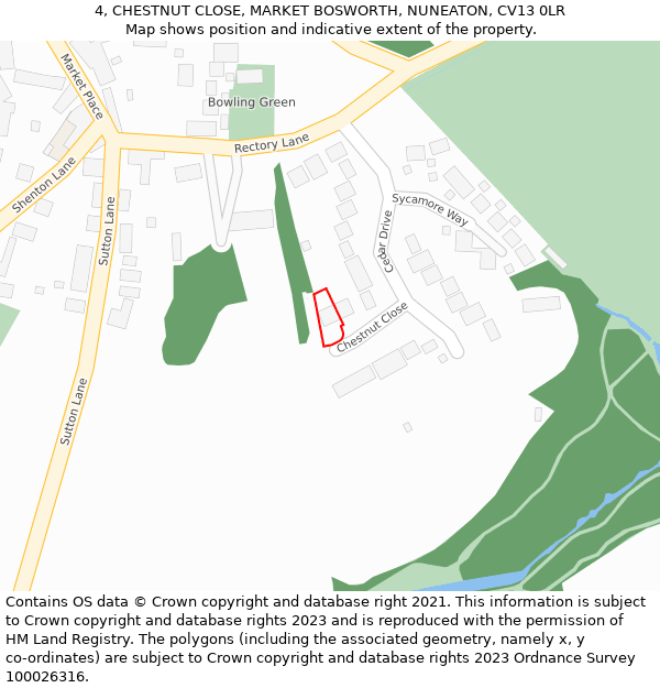 4, CHESTNUT CLOSE, MARKET BOSWORTH, NUNEATON, CV13 0LR: Location map and indicative extent of plot
