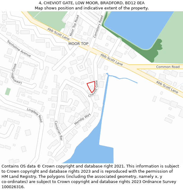 4, CHEVIOT GATE, LOW MOOR, BRADFORD, BD12 0EA: Location map and indicative extent of plot