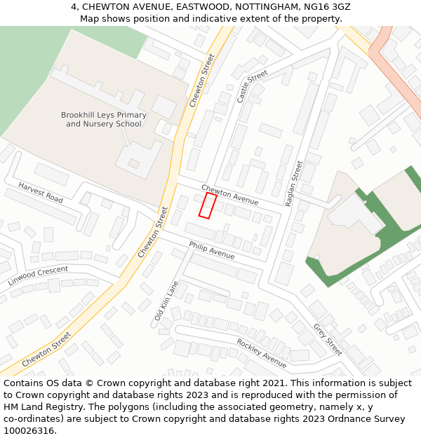 4, CHEWTON AVENUE, EASTWOOD, NOTTINGHAM, NG16 3GZ: Location map and indicative extent of plot