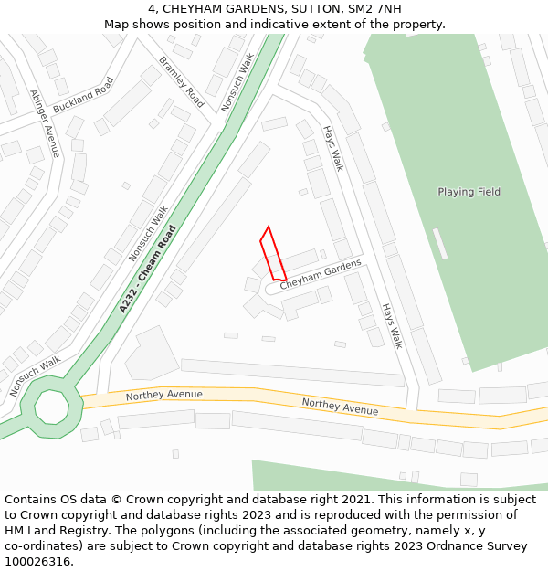 4, CHEYHAM GARDENS, SUTTON, SM2 7NH: Location map and indicative extent of plot