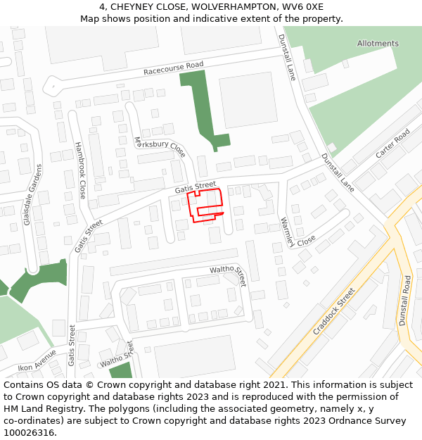 4, CHEYNEY CLOSE, WOLVERHAMPTON, WV6 0XE: Location map and indicative extent of plot