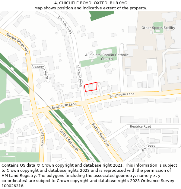 4, CHICHELE ROAD, OXTED, RH8 0AG: Location map and indicative extent of plot