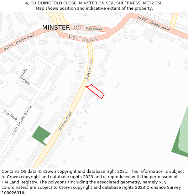 4, CHIDDINGFOLD CLOSE, MINSTER ON SEA, SHEERNESS, ME12 3SL: Location map and indicative extent of plot