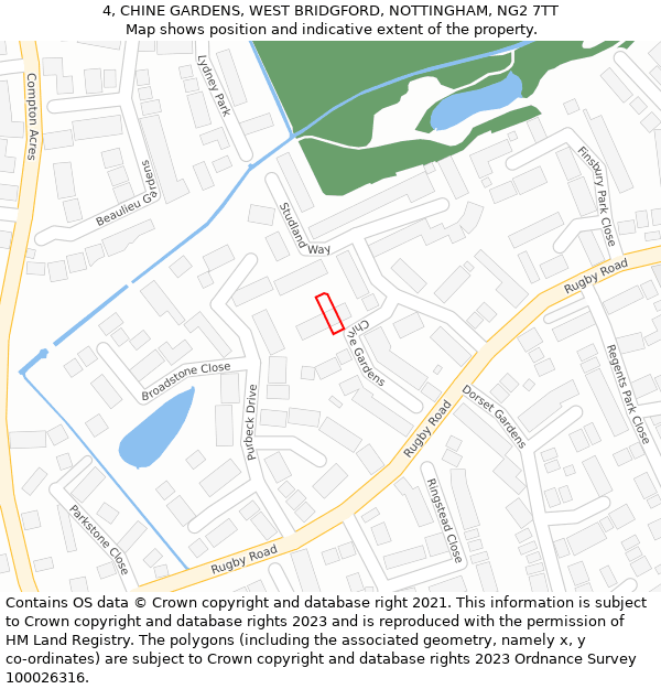 4, CHINE GARDENS, WEST BRIDGFORD, NOTTINGHAM, NG2 7TT: Location map and indicative extent of plot