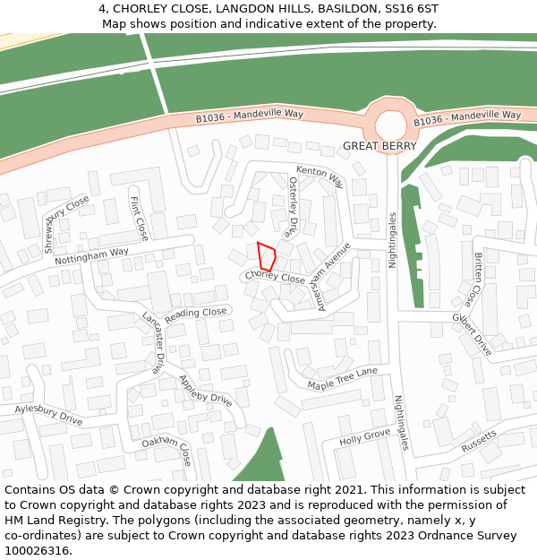 4, CHORLEY CLOSE, LANGDON HILLS, BASILDON, SS16 6ST: Location map and indicative extent of plot