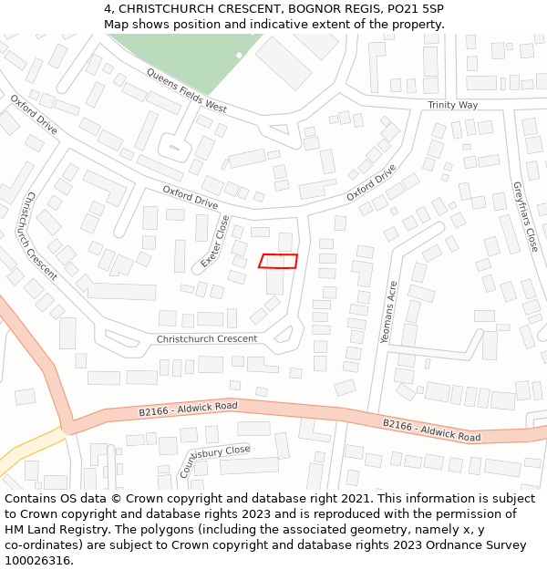 4, CHRISTCHURCH CRESCENT, BOGNOR REGIS, PO21 5SP: Location map and indicative extent of plot