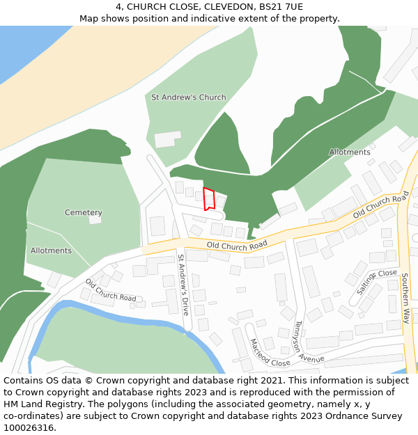 4, CHURCH CLOSE, CLEVEDON, BS21 7UE: Location map and indicative extent of plot