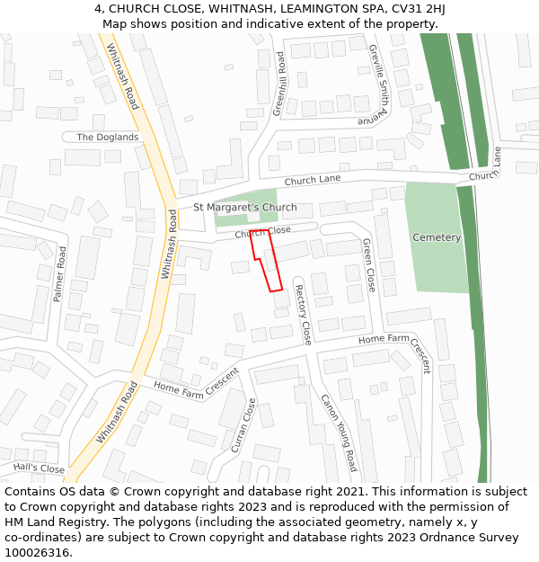 4, CHURCH CLOSE, WHITNASH, LEAMINGTON SPA, CV31 2HJ: Location map and indicative extent of plot