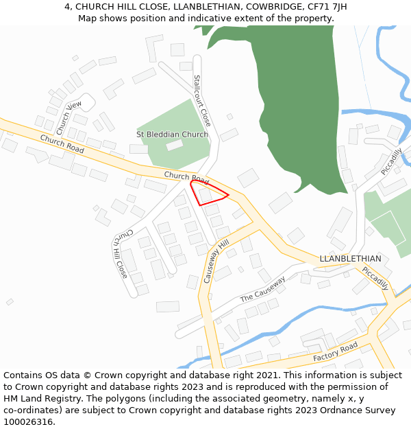 4, CHURCH HILL CLOSE, LLANBLETHIAN, COWBRIDGE, CF71 7JH: Location map and indicative extent of plot