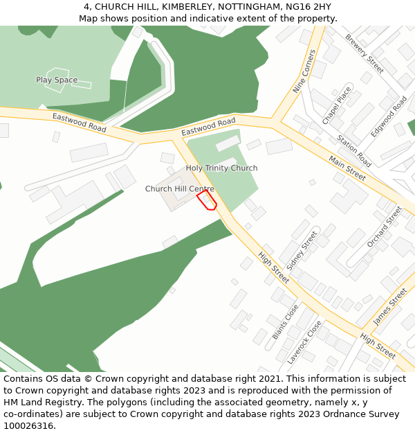 4, CHURCH HILL, KIMBERLEY, NOTTINGHAM, NG16 2HY: Location map and indicative extent of plot