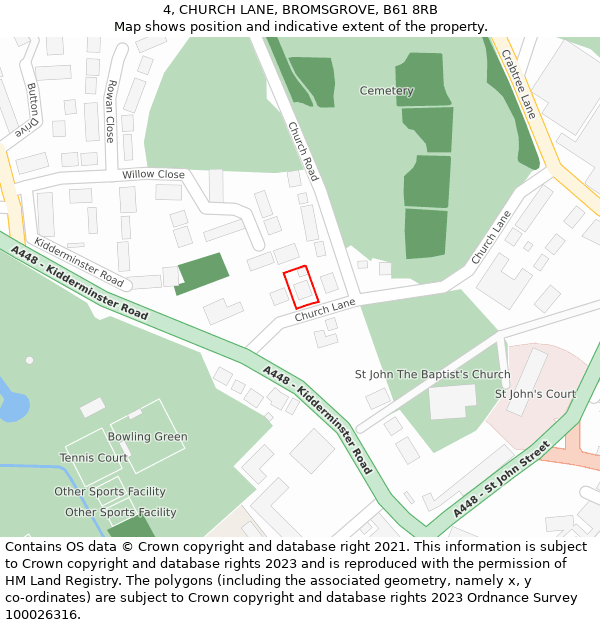4, CHURCH LANE, BROMSGROVE, B61 8RB: Location map and indicative extent of plot