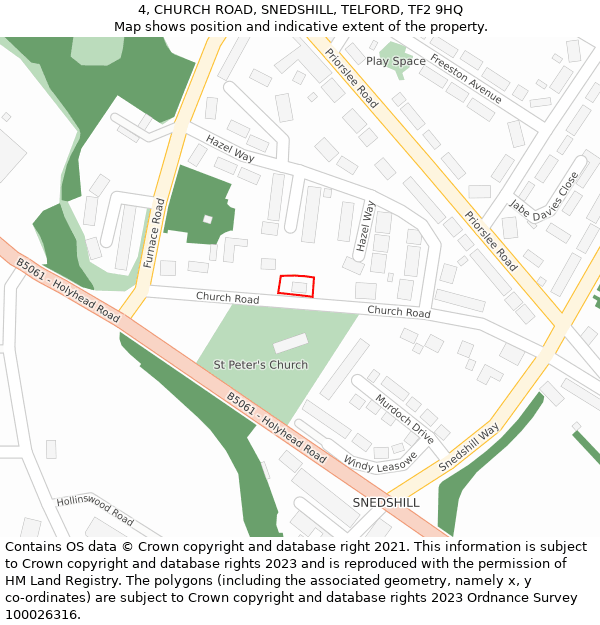 4, CHURCH ROAD, SNEDSHILL, TELFORD, TF2 9HQ: Location map and indicative extent of plot