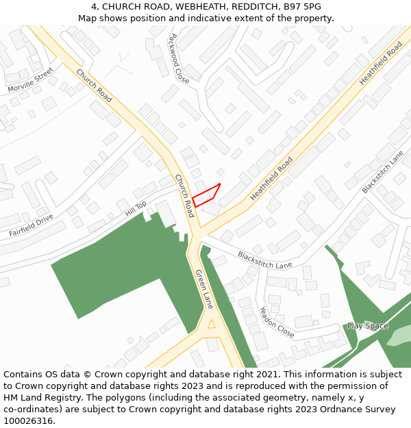 4, CHURCH ROAD, WEBHEATH, REDDITCH, B97 5PG: Location map and indicative extent of plot