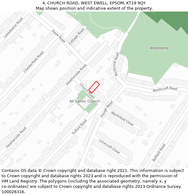 4, CHURCH ROAD, WEST EWELL, EPSOM, KT19 9QY: Location map and indicative extent of plot