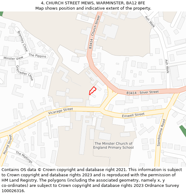 4, CHURCH STREET MEWS, WARMINSTER, BA12 8FE: Location map and indicative extent of plot