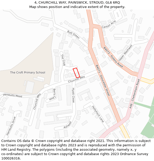 4, CHURCHILL WAY, PAINSWICK, STROUD, GL6 6RQ: Location map and indicative extent of plot