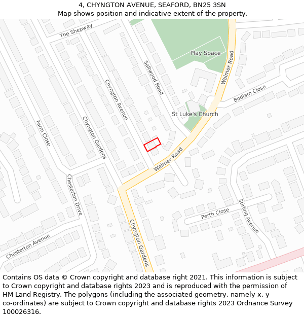 4, CHYNGTON AVENUE, SEAFORD, BN25 3SN: Location map and indicative extent of plot