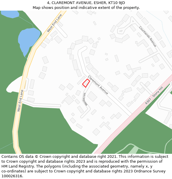 4, CLAREMONT AVENUE, ESHER, KT10 9JD: Location map and indicative extent of plot