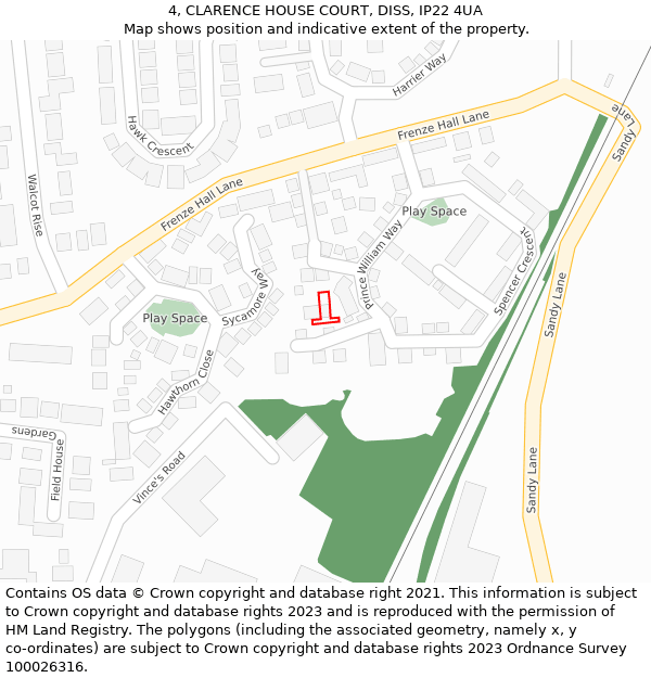 4, CLARENCE HOUSE COURT, DISS, IP22 4UA: Location map and indicative extent of plot