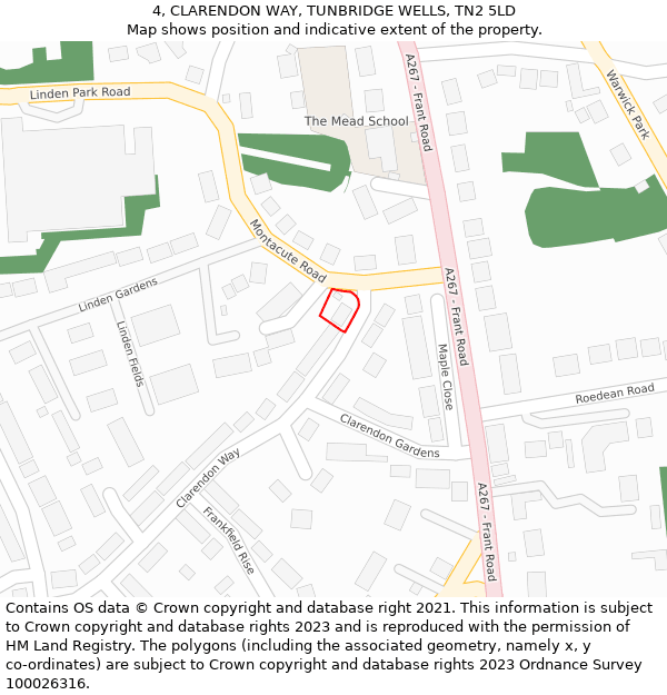 4, CLARENDON WAY, TUNBRIDGE WELLS, TN2 5LD: Location map and indicative extent of plot