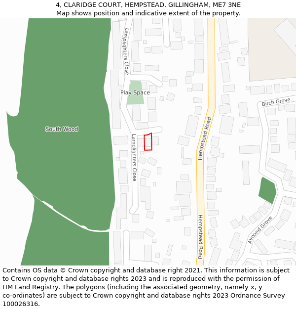 4, CLARIDGE COURT, HEMPSTEAD, GILLINGHAM, ME7 3NE: Location map and indicative extent of plot