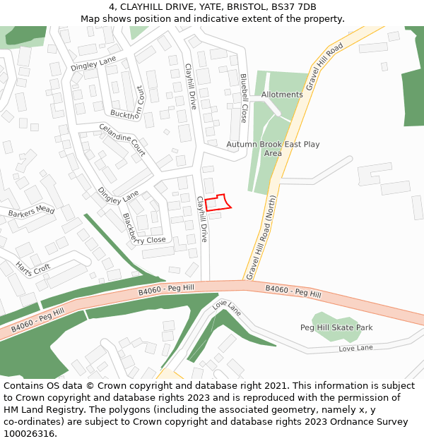 4, CLAYHILL DRIVE, YATE, BRISTOL, BS37 7DB: Location map and indicative extent of plot