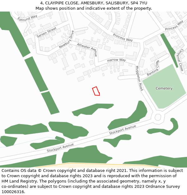 4, CLAYPIPE CLOSE, AMESBURY, SALISBURY, SP4 7YU: Location map and indicative extent of plot