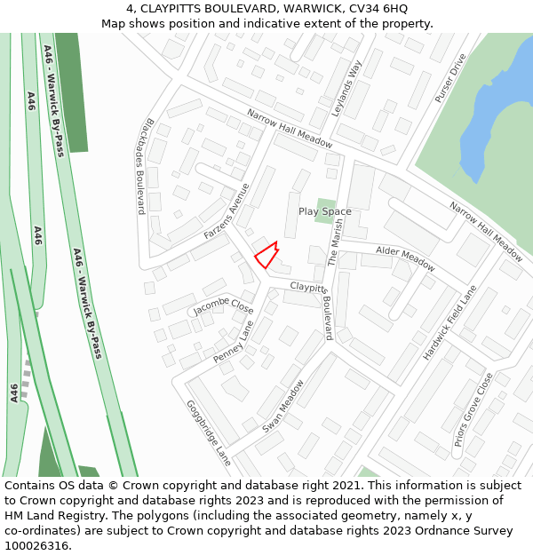 4, CLAYPITTS BOULEVARD, WARWICK, CV34 6HQ: Location map and indicative extent of plot