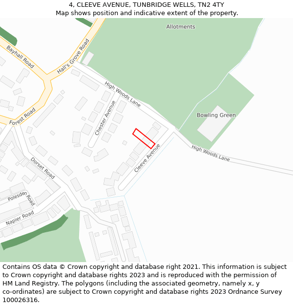 4, CLEEVE AVENUE, TUNBRIDGE WELLS, TN2 4TY: Location map and indicative extent of plot