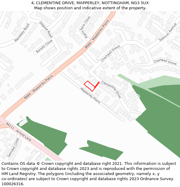 4, CLEMENTINE DRIVE, MAPPERLEY, NOTTINGHAM, NG3 5UX: Location map and indicative extent of plot