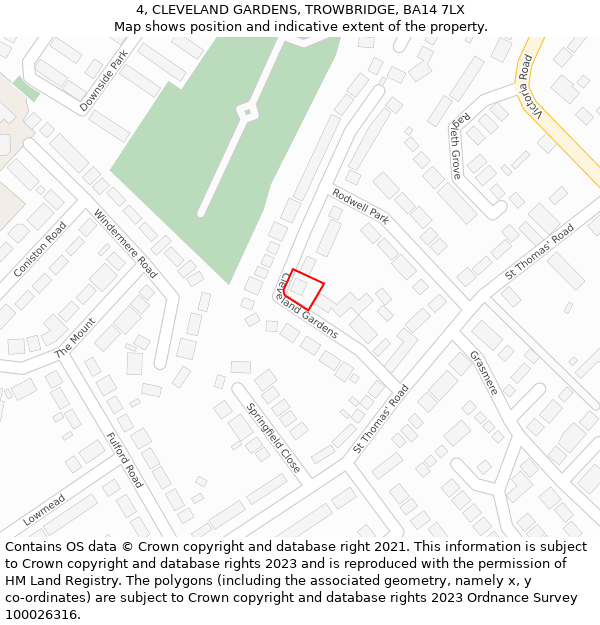 4, CLEVELAND GARDENS, TROWBRIDGE, BA14 7LX: Location map and indicative extent of plot