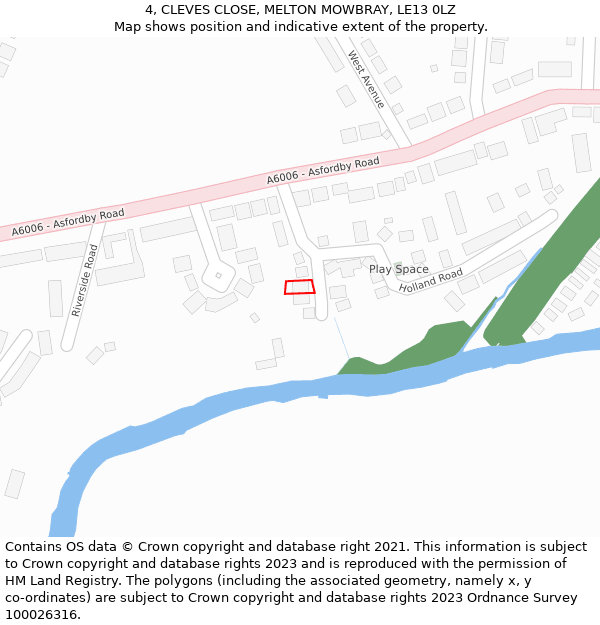 4, CLEVES CLOSE, MELTON MOWBRAY, LE13 0LZ: Location map and indicative extent of plot