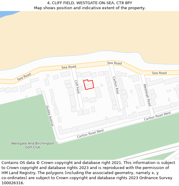 4, CLIFF FIELD, WESTGATE-ON-SEA, CT8 8PY: Location map and indicative extent of plot