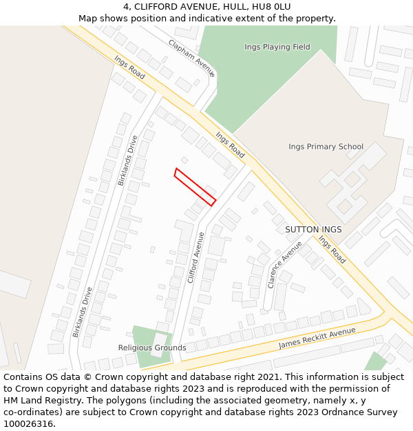 4, CLIFFORD AVENUE, HULL, HU8 0LU: Location map and indicative extent of plot