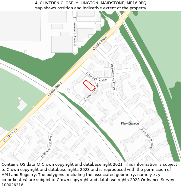 4, CLIVEDEN CLOSE, ALLINGTON, MAIDSTONE, ME16 0PQ: Location map and indicative extent of plot