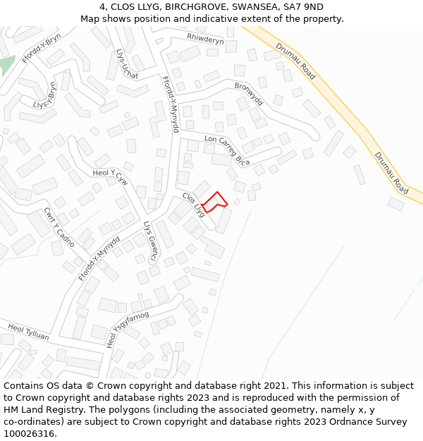 4, CLOS LLYG, BIRCHGROVE, SWANSEA, SA7 9ND: Location map and indicative extent of plot