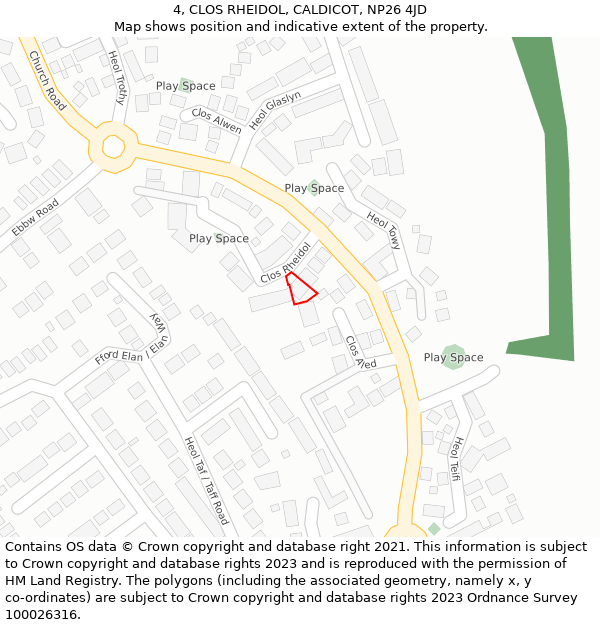 4, CLOS RHEIDOL, CALDICOT, NP26 4JD: Location map and indicative extent of plot