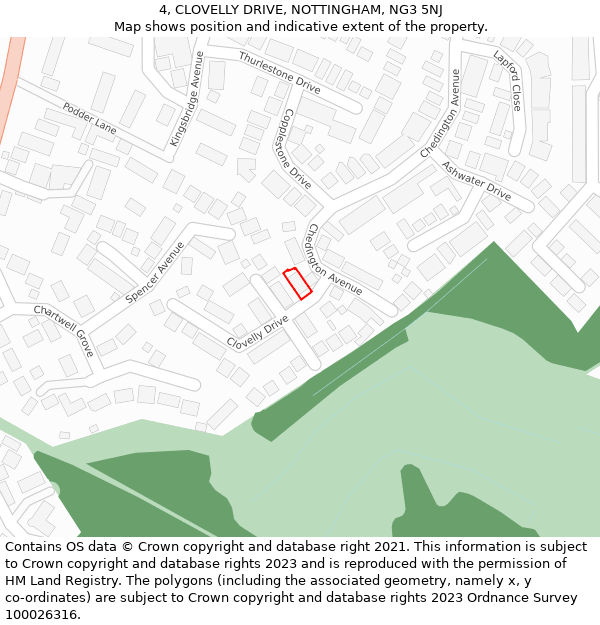 4, CLOVELLY DRIVE, NOTTINGHAM, NG3 5NJ: Location map and indicative extent of plot